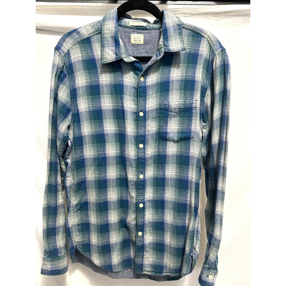 Lucky Brand Men's Med California Fit Blue Plaid Long Sleeve Button Front Shirt